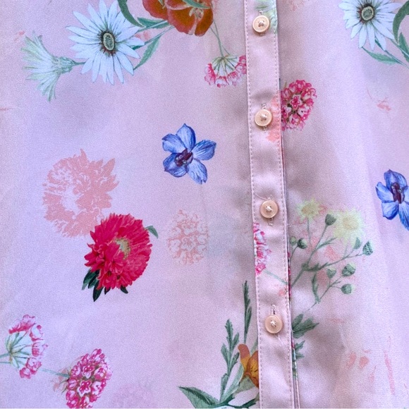 *SOLD* EXPRESS Portofino Collared Pink Floral Slim Long Sleeve Button Shirt XS - Picture 4 of 8